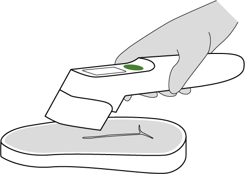Sketch of sensor being held, going to scan meat